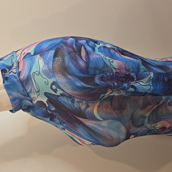 Sheer Mesh Dress‎ Floral Long Bell Sleeve Mock-Neck Whimsigoth Fairy - Small - Picture 4 of 7